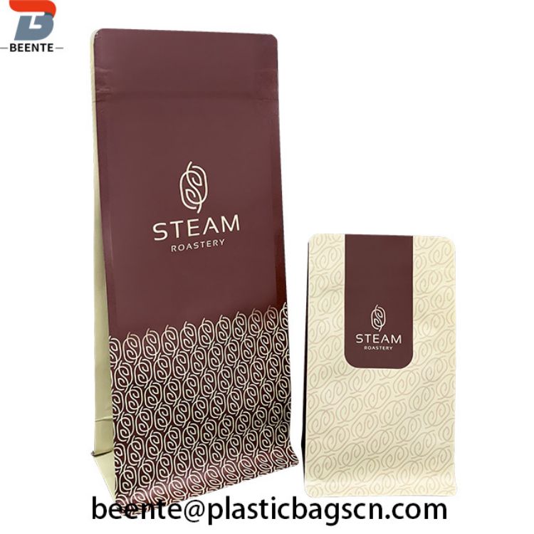 Customized Kopi Packaging Bags Flat Bottom Kraft Paper Zip Lock Bags