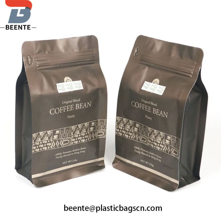 Flat Bottom Paket Kraft Kertas Teh Tas Kopi Bean Packaging Bags