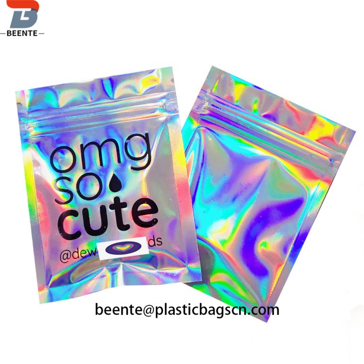 Kantong Kemasan Holographic Kosmetik Transparan sing bisa ditutup maneh